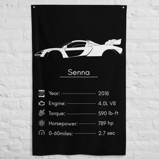 McLaren Senna 2018 car silhouette spec flag - White Brick Wall
