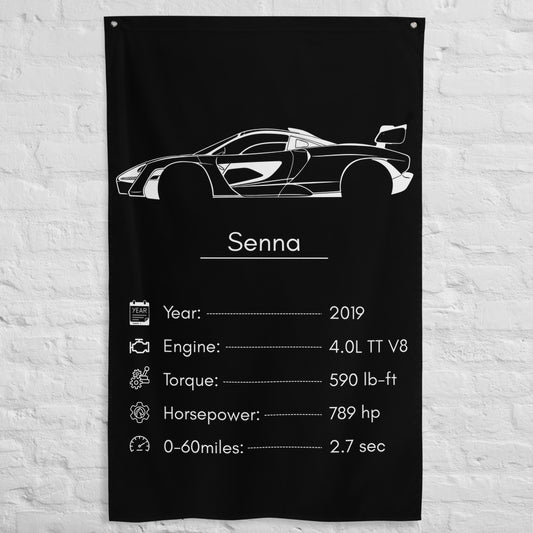 McLaren Senna 2019 car silhouette spec flag - White Brick Wall