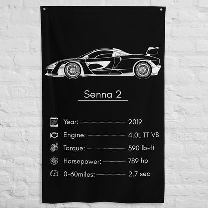McLaren Senna 2 2019 car silhouette spec flag - White Brick Wall
