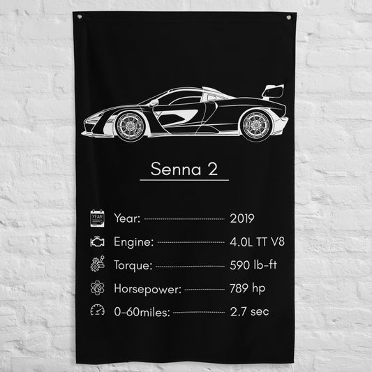McLaren Senna 2 2019 car silhouette spec flag - White Brick Wall