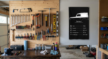 Land Rover Series I 1948 car silhouette spec flag - Garage Pegboard Wall