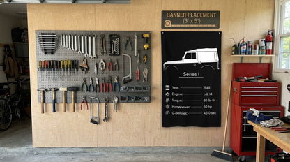 Land Rover Series I 1948 car silhouette spec flag - Garage Plywood Wall