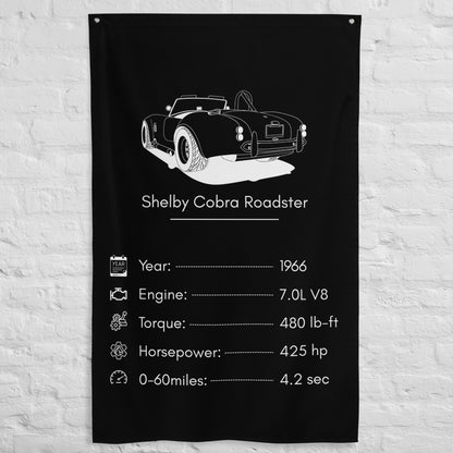 Ford Shelby Cobra Roadster 1966 car silhouette spec flag - White Brick Wall