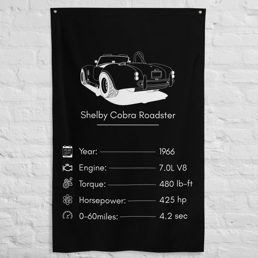 Ford Shelby Cobra Roadster 1966 car silhouette spec flag - White Brick Wall