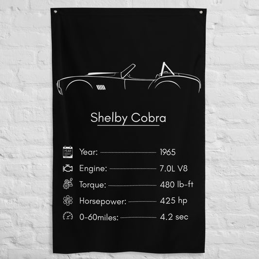 Ford Shelby Cobra 1965 car silhouette spec flag - White Brick Wall
