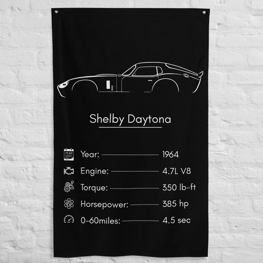 Ford Shelby Daytona 1964 car silhouette spec flag - White Brick Wall