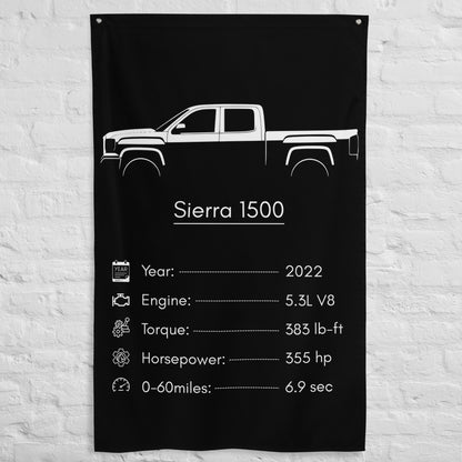 GMC Sierra 1500 2022 car silhouette spec flag - White Brick Wall