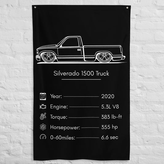 Chevrolet Silverado 1500 Truck 2020 car silhouette spec flag - White Brick Wall