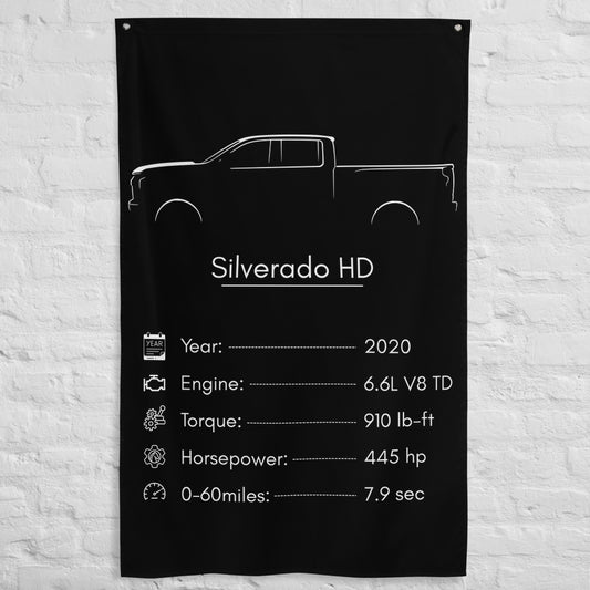 Chevrolet Silverado HD 2020 car silhouette spec flag - White Brick Wall