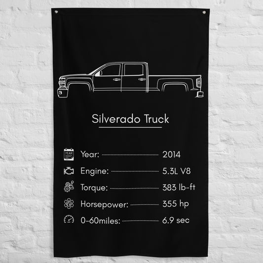 Chevrolet Silverado Truck 2014 car silhouette spec flag - White Brick Wall