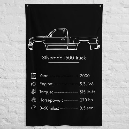 Chevrolet Silverado 1500 Truck 2000 car silhouette spec flag - White Brick Wall
