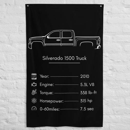 Chevrolet Silverado 1500 Truck 2010 car silhouette spec flag - White Brick Wall