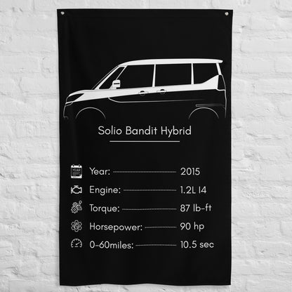 Suzuki Solio Bandit Hybrid 2015 car silhouette spec flag - White Brick Wall