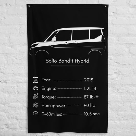 Suzuki Solio Bandit Hybrid 2015 car silhouette spec flag - White Brick Wall