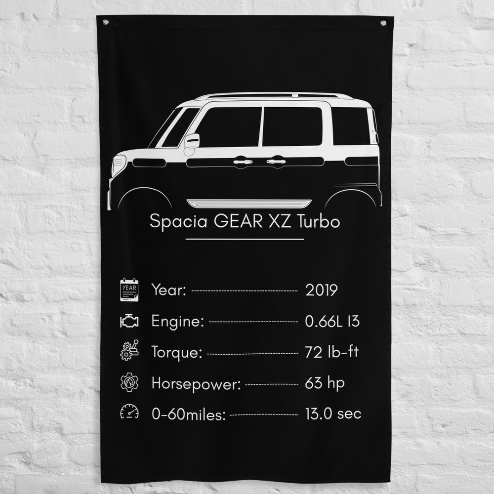 Suzuki Spacia GEAR XZ Turbo 2019 car silhouette spec flag - White Brick Wall