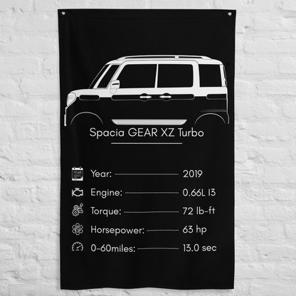 Suzuki Spacia GEAR XZ Turbo 2019 car silhouette spec flag - White Brick Wall