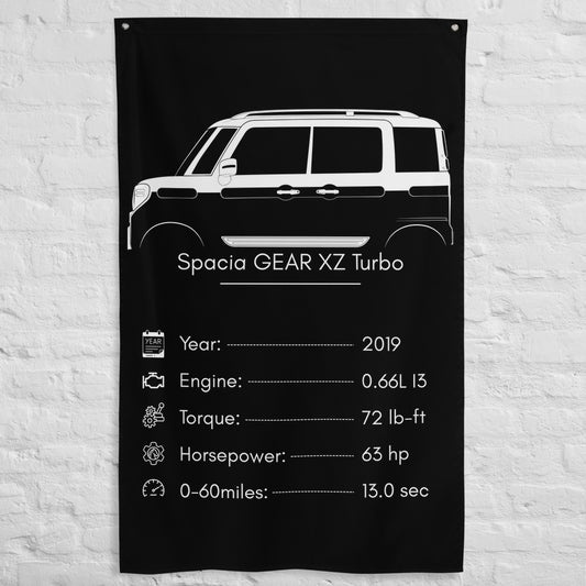 Suzuki Spacia GEAR XZ Turbo 2019 car silhouette spec flag - White Brick Wall