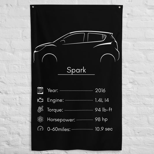Chevrolet Spark 2016 car silhouette spec flag - White Brick Wall