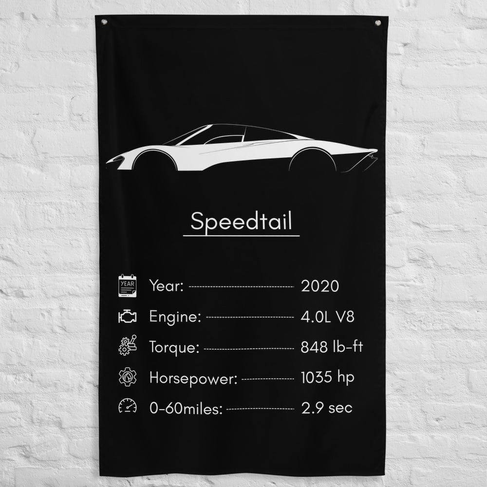 McLaren Speedtail 2020 car silhouette spec flag - White Brick Wall