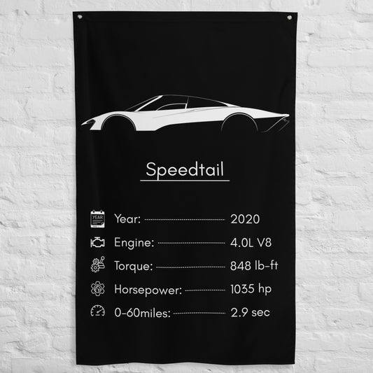 McLaren Speedtail 2020 car silhouette spec flag - White Brick Wall