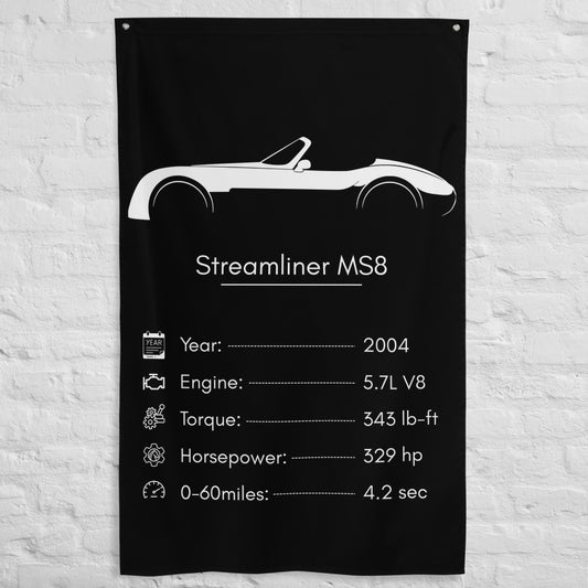 Elfin Streamliner MS8 2004 car silhouette spec flag - White Brick Wall
