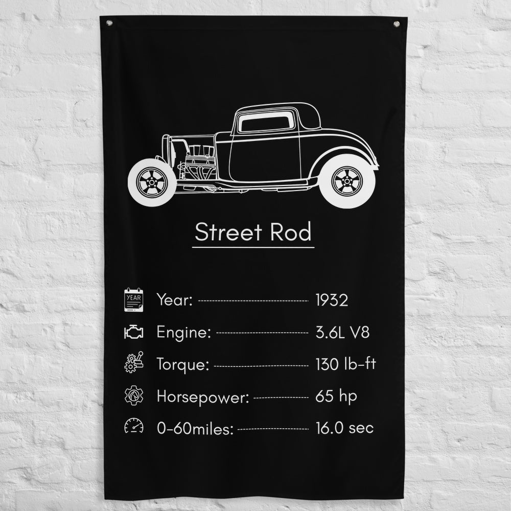 Ford Street Rod 1932 car silhouette spec flag - White Brick Wall