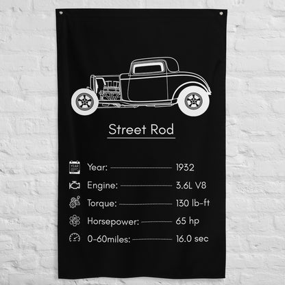 Ford Street Rod 1932 car silhouette spec flag - White Brick Wall