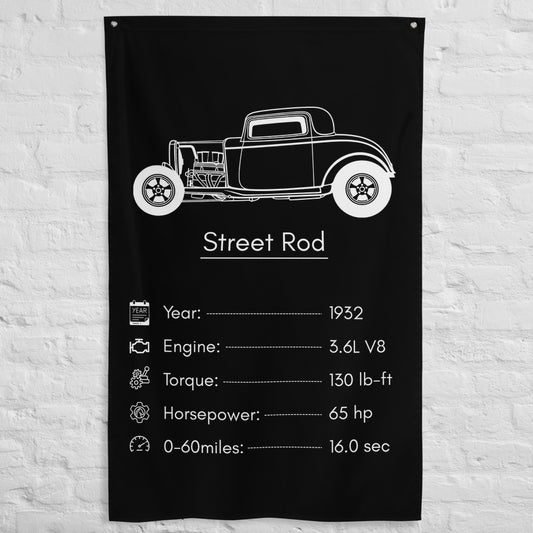 Ford Street Rod 1932 car silhouette spec flag - White Brick Wall