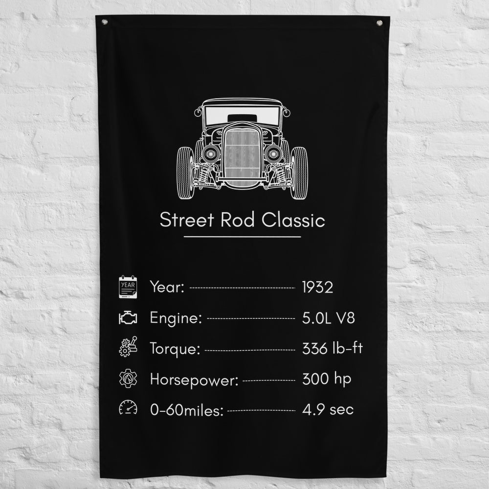 Ford Street Rod Classic 1932 car silhouette spec flag - White Brick Wall