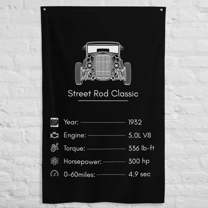 Ford Street Rod Classic 1932 car silhouette spec flag - White Brick Wall