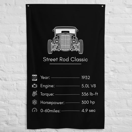 Ford Street Rod Classic 1932 car silhouette spec flag - White Brick Wall