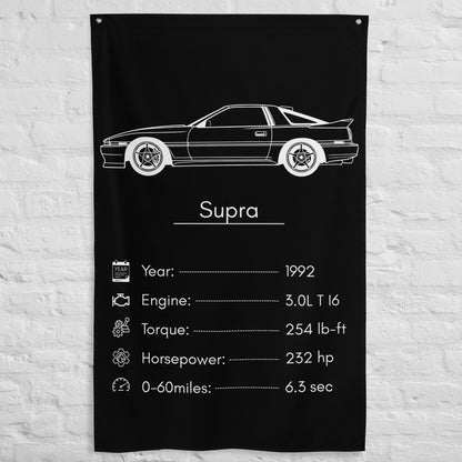 Toyota Supra 1992 car silhouette spec flag - White Brick Wall