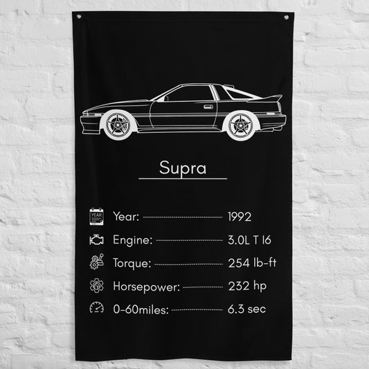 Toyota Supra 1992 car silhouette spec flag - White Brick Wall