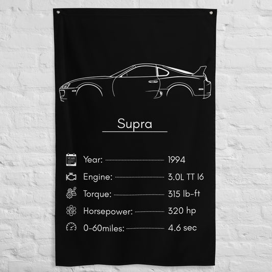 Toyota Supra 1994 car silhouette spec flag - White Brick Wall
