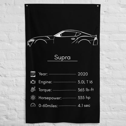 Toyota Supra 2020 car silhouette spec flag - White Brick Wall