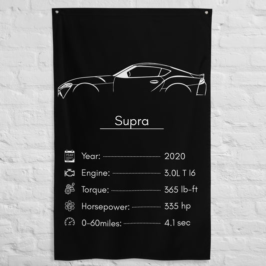 Toyota Supra 2020 car silhouette spec flag - White Brick Wall