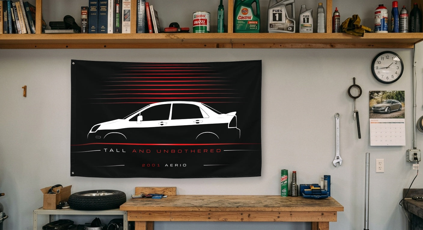 Suzuki Aerio 2001 car silhouette flag - Garage Workbench