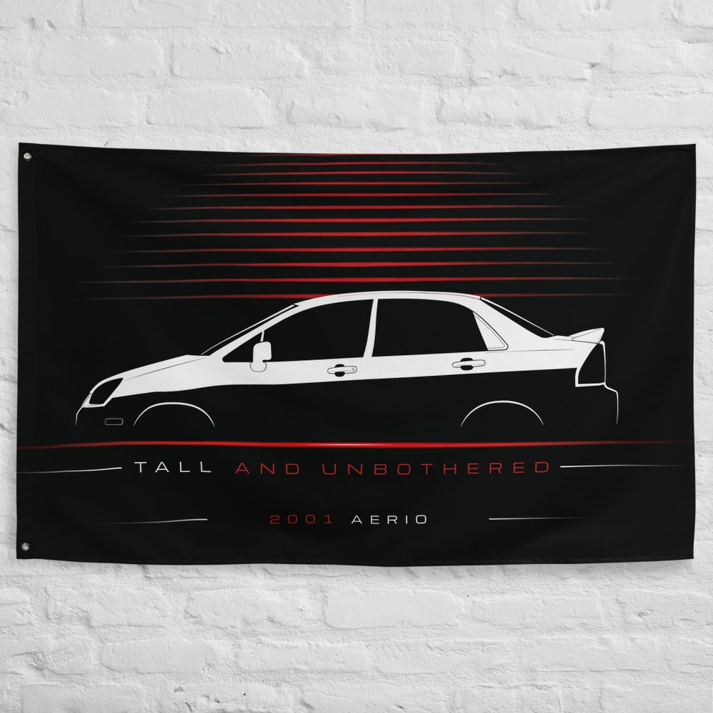Suzuki Aerio 2001 car silhouette flag - White Brick Wall