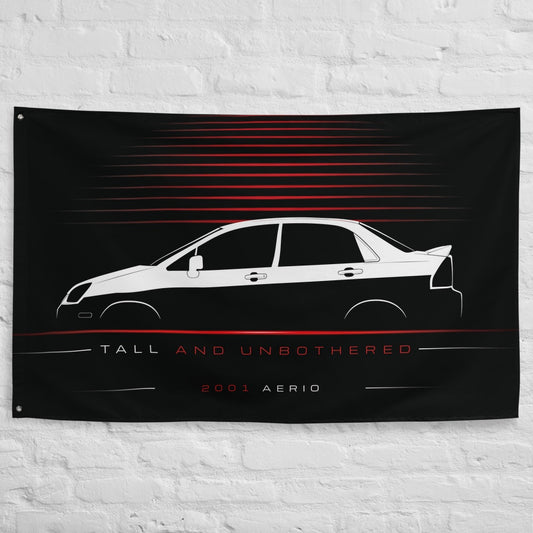 Suzuki Aerio 2001 car silhouette flag - White Brick Wall