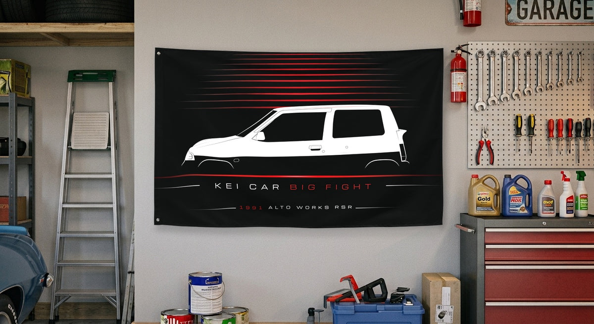 Suzuki Alto Works RSR 1991 car silhouette flag - Garage Wall