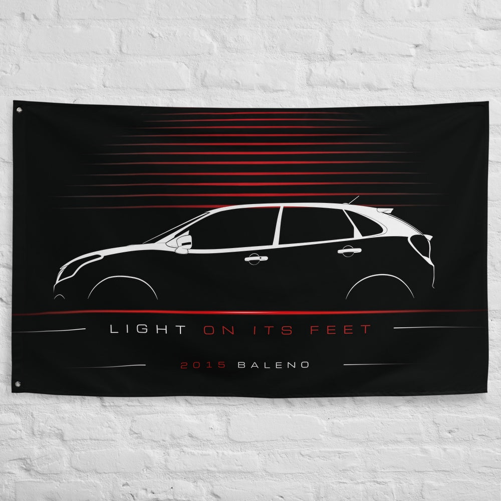 Suzuki Baleno 2015 car silhouette flag - White Brick Wall