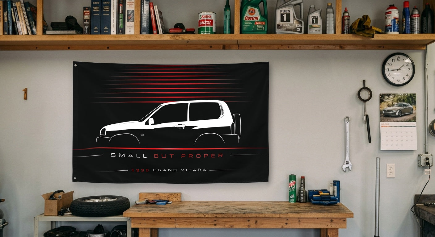 Suzuki Grand Vitara 1998 car silhouette flag - Garage Workbench