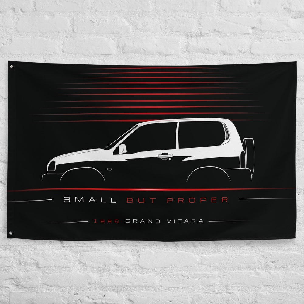 Suzuki Grand Vitara 1998 car silhouette flag - White Brick Wall