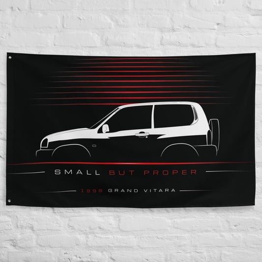 Suzuki Grand Vitara 1998 car silhouette flag - White Brick Wall