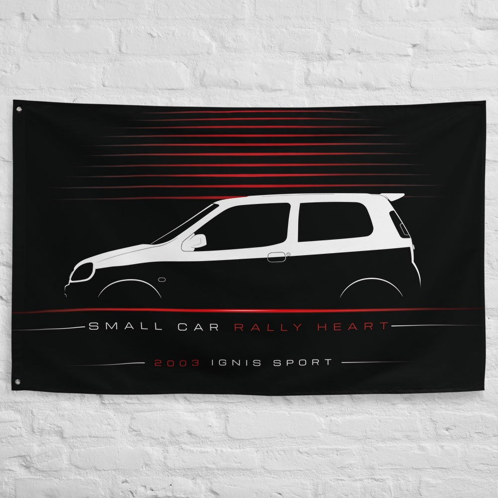 Suzuki Ignis Sport 2003 car silhouette flag - White Brick Wall
