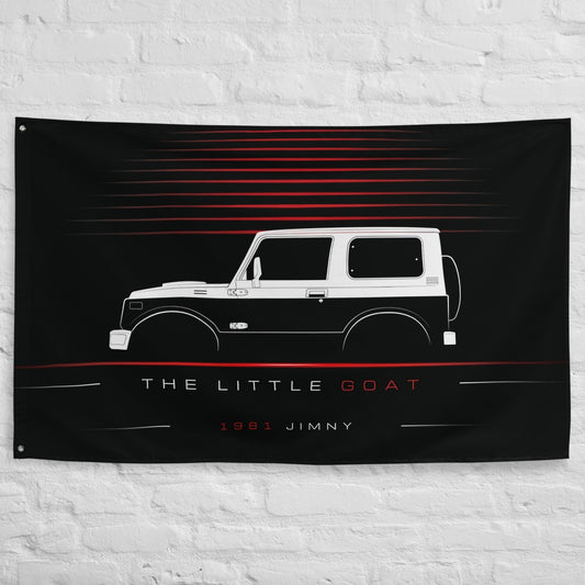 Suzuki Jimny 1981 car silhouette flag - White Brick Wall