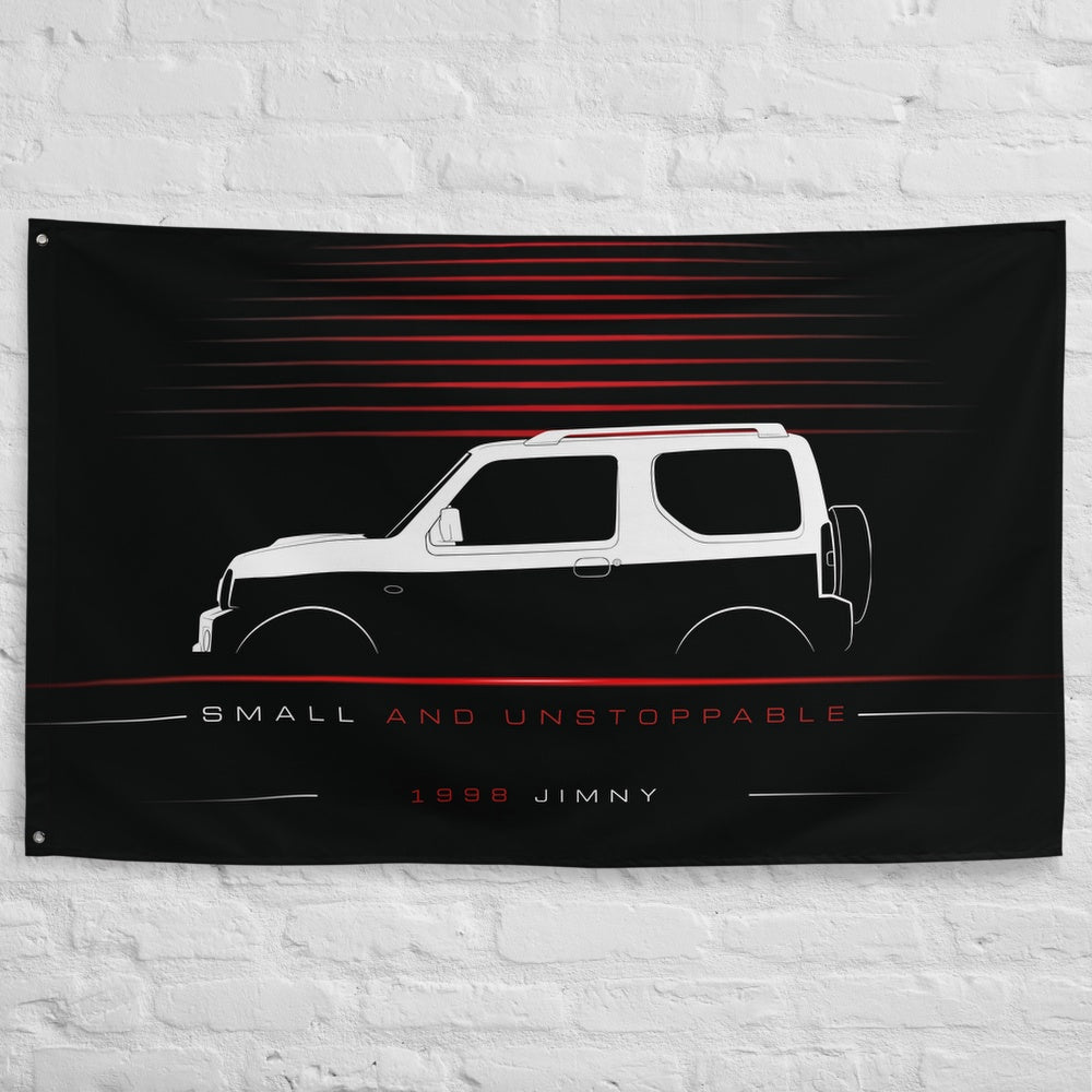 Suzuki Jimny 1998 car silhouette flag - White Brick Wall