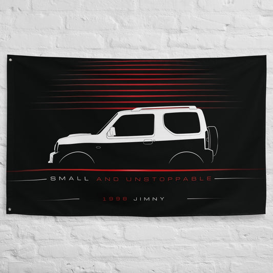 Suzuki Jimny 1998 car silhouette flag - White Brick Wall