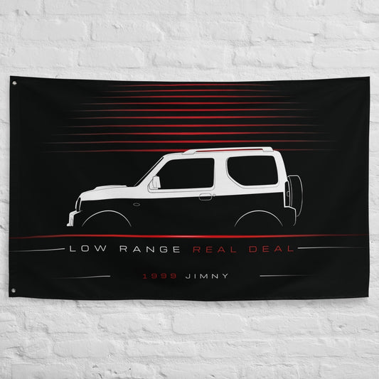 Suzuki Jimny 1999 car silhouette flag - White Brick Wall