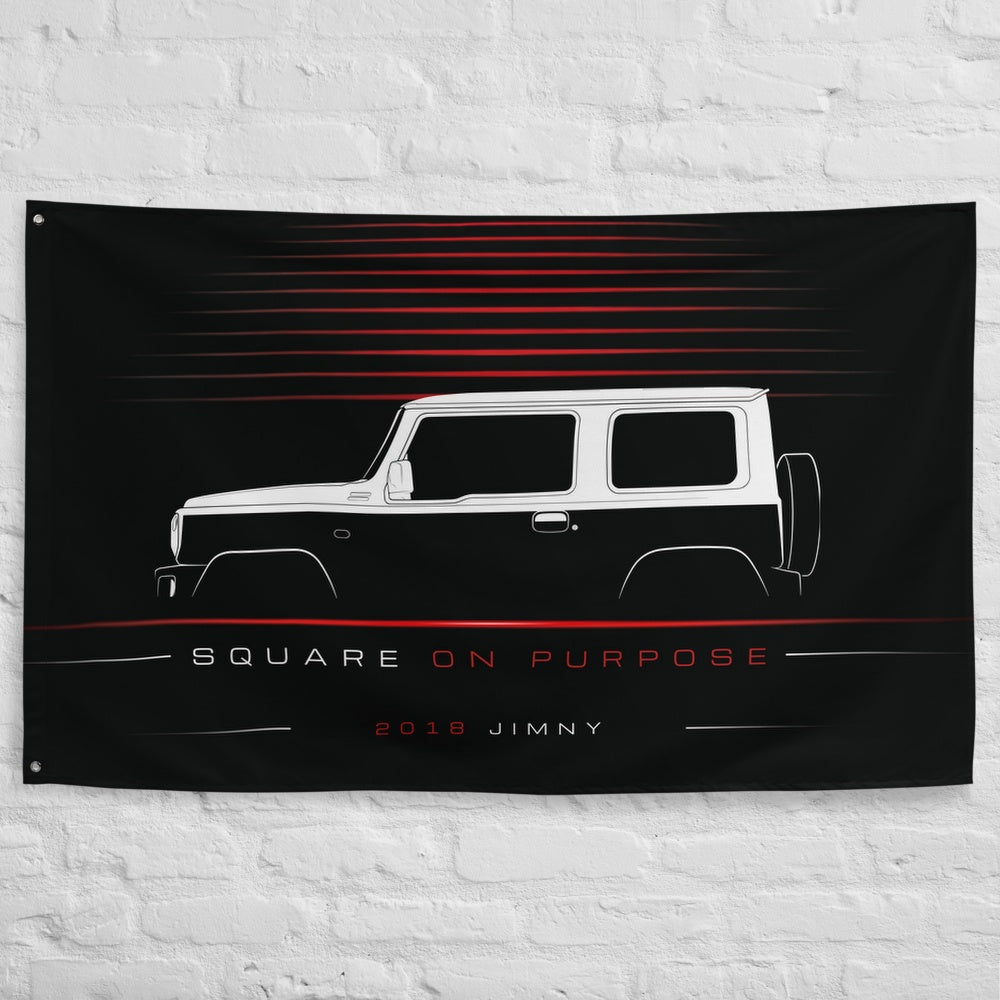 Suzuki Jimny 2018 car silhouette flag - White Brick Wall